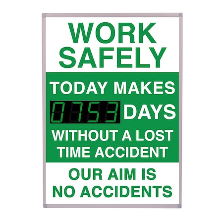 5S Supplies Digital LED Safety Scoreboard Signs with Frame, Work Safely SAFETY-LED- WS